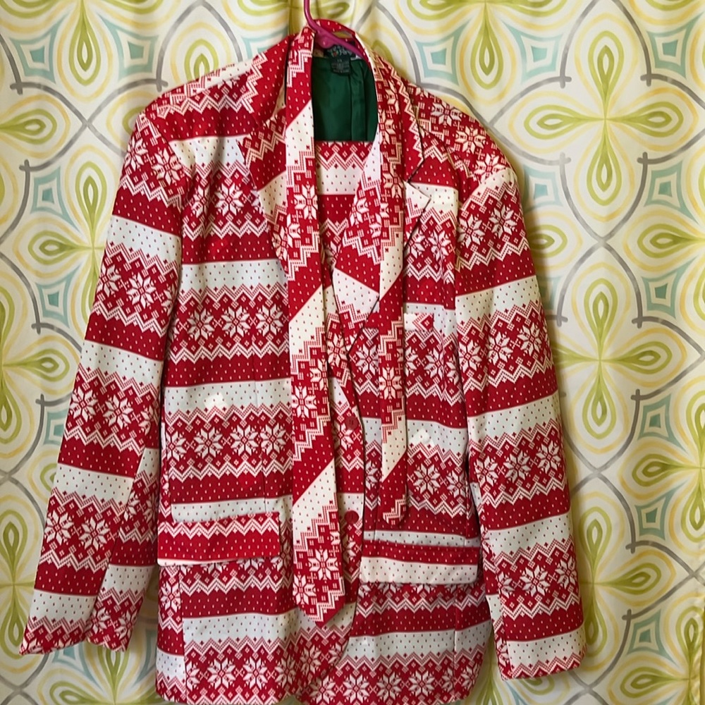 Men’s 3 piece red and white poinsettia Christmas suit